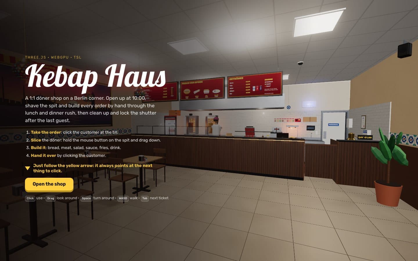 Kebap Haus: the inside of a döner shop with menu boards and a counter